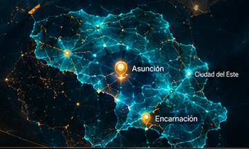 Mapa do Paraguai com Asunción, Ciudad del Este e Encarnación